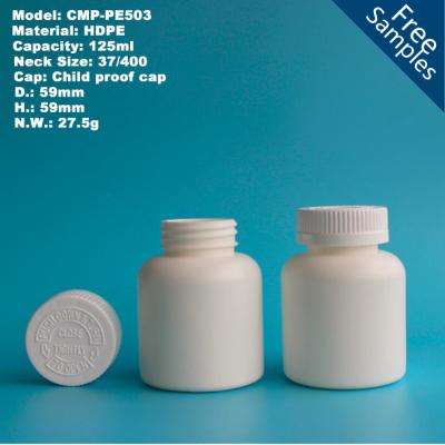 China White Medcine Bottle 125cc Small HDPE Plastic Medicine Bottle With Child Proof Screw Top, Chewing Gum Bottle for sale