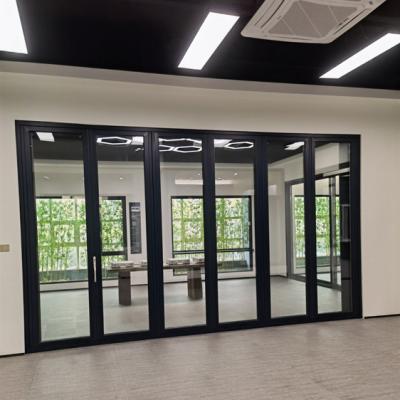 China Hot Selling Double Low-E Bi Accordion Fold Aluminum Glass Door Waterproof Glass Folding Doors for sale