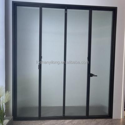 China Waterproof Aluminum Alloy 3 Bi 4 NARROW Black Tempered Glass Putty View Quality Glass Accordion Door for sale