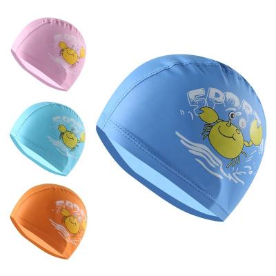 China PU RTS Elastic Fabric Cute Cartoon Swimming Cap For Kids for sale