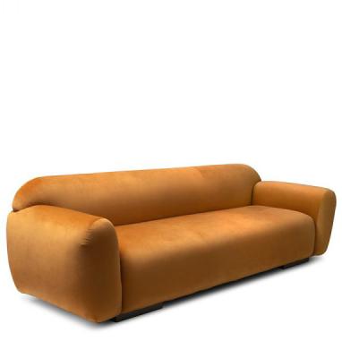 China Custom Sofas Modern Luxury Orange Cotton Velvet Upholstered Base With Old Brass Living Room Sofa for sale