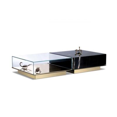 China Design Glass And Metal Flat Pack Coffee Table Modern Luxury Glass Square Coffee Tables for sale