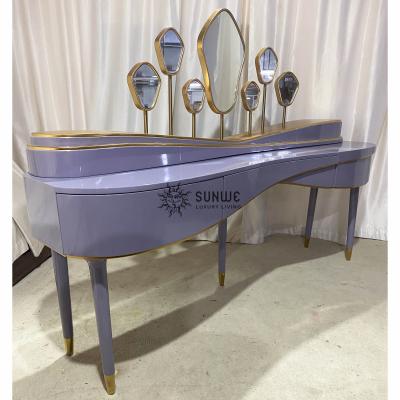 China Custom Modern Sectional Furniture Grape Simple Design Bedroom Purple Makeup Dressing Table With Mirrors for sale