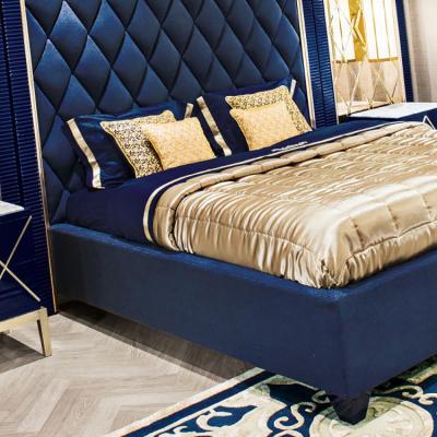 China Soft Design Double Beds Luxury Furniture Beds Wooden High Back Bed Fabric Bed Bedding Set for sale