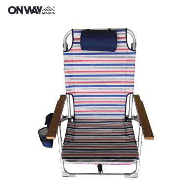 China Foldable And Comfortable Onwaysports Easy Backpack Wooden Armrest Aluminum Folding Sea Chairs Outdoor Beach for sale