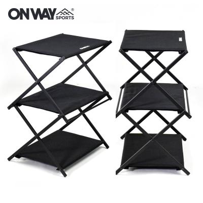 China Onwaysports Picnic Storage Lightweight Aluminum Portable Rack Folding Outdoor Camping Food Rack Shelf for sale