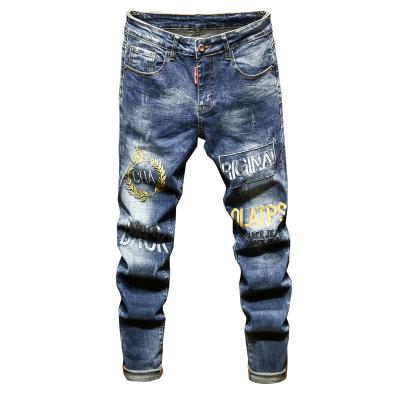 China European and American men's 2022 new windproof blue embroidered printed stretch jeans for sale