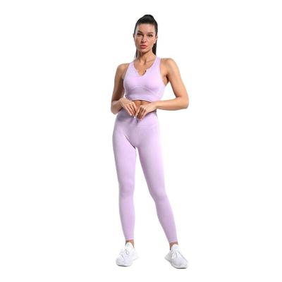 China Sustainable Women's High-waisted Two-piece Sling Yoga Sports Underwear Gaiters Stretch Fitness Suit for sale