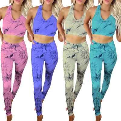 China 2022 Sustainable New Tie Dye Print Leisure Women Yoga Fitness Two Piece Set for sale