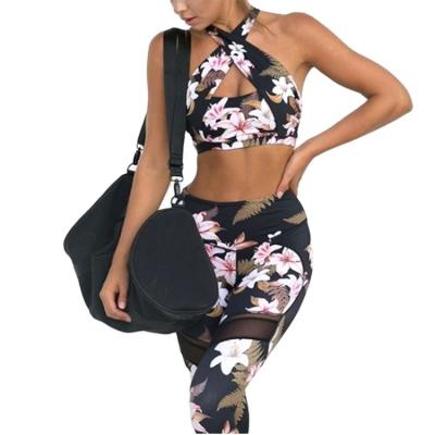 China Autumn Sustainable Women's Hot Feminine Digital Printing Mesh Yoga Two Piece Set for sale