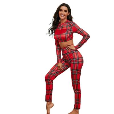 China Viable Women's New Hot Autumn/Winter Christmas Plaid Printed Yoga Pants Tracksuit for sale