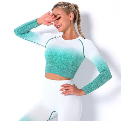 China Sustainable soft yoga wear tight-fitting printed women's long sleeve yoga clothes in Europe and America beautiful top for women for sale