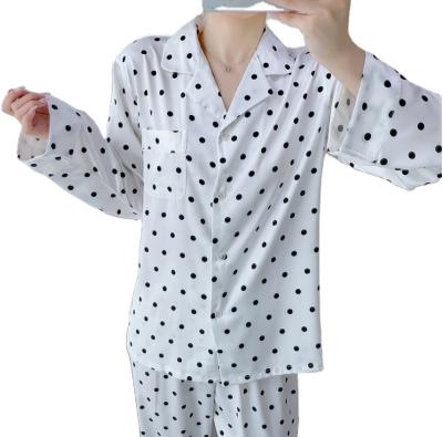 China 2021 Autumn/Winter New Pajamas Ladies Satin Long Silk QUICK DRY Silk Soft Polka Dot Long Sleeve Pants Dressing Set for sale