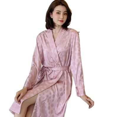 China QUICK DRY fashion polka dot print pink nightgown for women casual bathing robe for home comfort home dress for sale