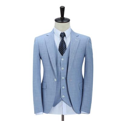 China Anti-Shrink Custom Design Slim Sky Blue Three Piece Business Leisure Suit for sale