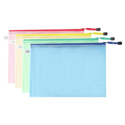 China Clear A4 Office Folder Zipper Lock Mesh Color Package PVC Document Bag for sale