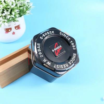 China Famous Recyclable Metal Watch Box Hexagon Imitate Big Stock Tin Watch Box For Casio for sale