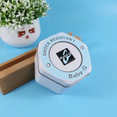 China Recyclable Famous Casio Metal Watch Box Selko Brand Window Baby G Round Hexagon Metal Tin Box For Watch for sale