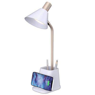 China 2021 New Design Modern Phone Holder Cordless Charing Lamp With Pen Holder Study Office Desk Lamp for sale