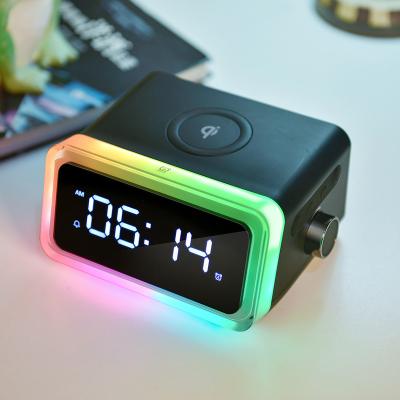 China Modern Design A17B Modern Bedside Lamp with Wireless Charger, Wireless Speaker, Alarm Clock and RGB Light for sale