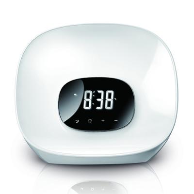 China Modern hot sale wake up light alarm clock with sunrise simulation nap radio USB bedside lamp for sale