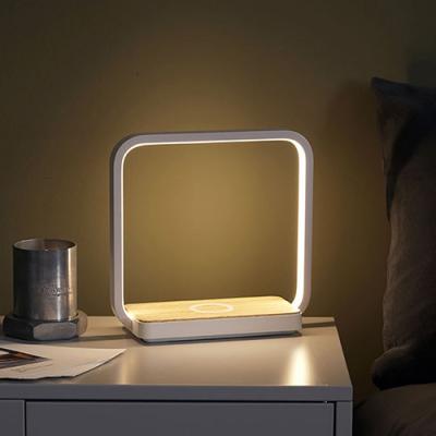 China Bedside Lamp Modern Touch Control Wooden Base LED Night Light Dimming Desk Lamp With Wireless Charger for sale