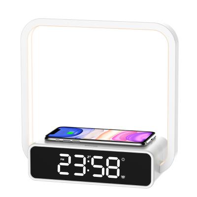 China 3-Grade Imitation Wood Low Glare Plant Touch Dimming Digital Alarm Clock Wake Up Lamp Fill Desk Lamps Cordless Bedside Lamps for sale