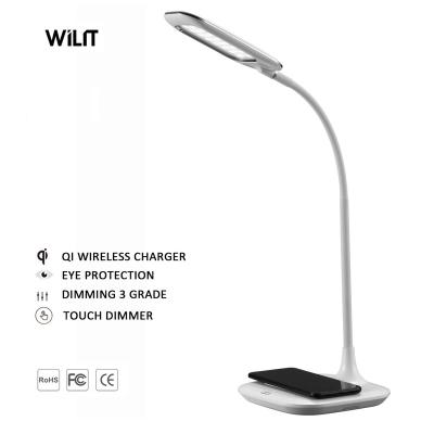 China 5W Wireless Modern Flexible Arm 3-Level Brightness Wireless Charger Desk Lamp Desk Study Table Lamp Wireless Touch Control Lamp for sale