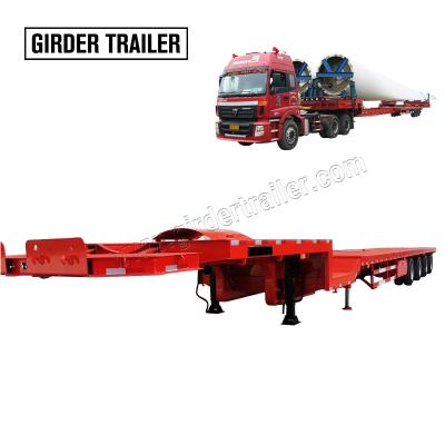 China Truck trailer 60Meters quad axle windmill blade transport wind turbine truck hydraulic steering telescopic flatbed lowbed trailer for sale for sale