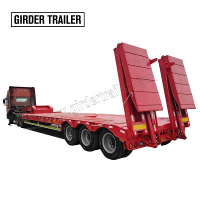 China Good Quality 3 Axle Truck Trailer 60ton 80 Ton Low Boy Bed Truck Trailer With Hydraulic Extendable Ladder for sale