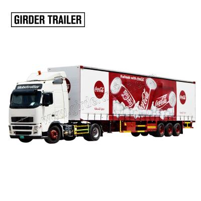 China 3 Axle Truck Trailer Pallet Loading 15 Meters Cola Bottle Liquid Beer Enclosed Transport PVC Tarpaulin Cover Side Curtain Van Semi Trailer for sale