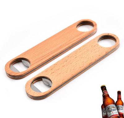 China Sustainable Bamboo Beer Can Opener Stainless Steel With Wooden Cover Heavy Duty Bottle Opener for sale