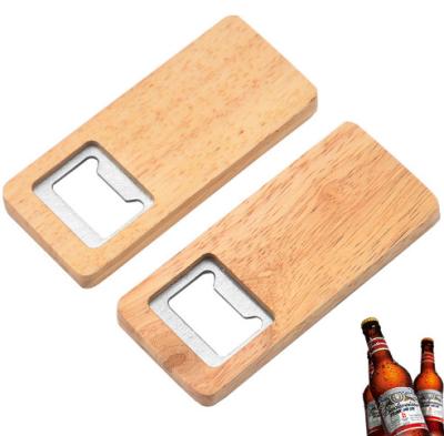 China Sustainable Wood Beer Bottle Opener Wooden Handle Corkscrew Stainless Steel Square Beer Can Openers Bar for sale