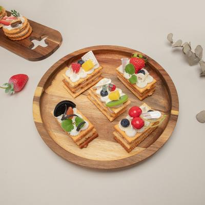 China Sustainable High Quality  wooden Serving Tray Wholesale Custom Color Decorative Rustic Round Shape Wooden Tea Coffee Tray Wooden for sale