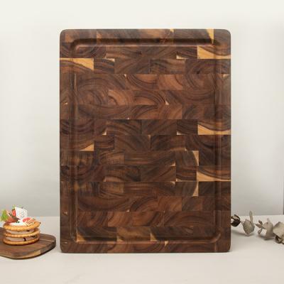 China Sustainable Large Thick End Grain Butcher Wooden Chopping Board Acacia Wood Cutting Board With Juice Groove Handles for sale