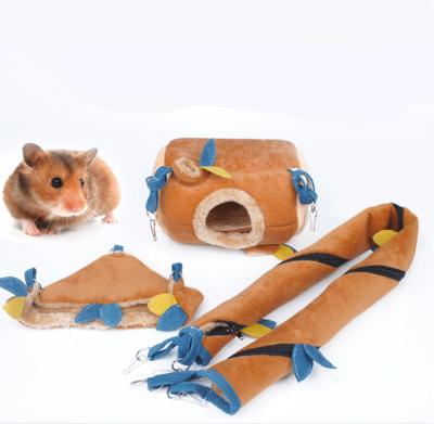 China Small pet cotton sustainable cotton hammock winter warm forest cotton nest set thickened plush tunnel hedgehog hamster hammock for sale