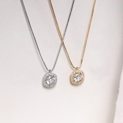 China ANENJERY Environmental Friendly Snap Zircon Square Pendant Necklace For Women Fashion Simple Party Jewelry Wholesale for sale