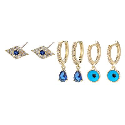 China ANENJERY TRENDY Blue Eye Water Drop Circle Earring Set Personality Huggies Earrings For Women Party Jewelry for sale