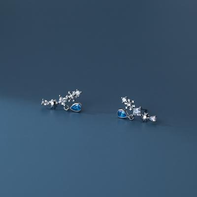 China ANENJERY Zircon Blue Water Drop Stud Earrings Female Trendy Snowflake Stud Earrings for sale