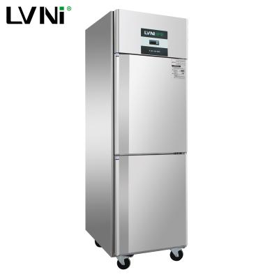 China Stainless Steel 201# LVNI 2 Doors 500L Hotel Restaurant Kitchen Freezer Straight Refrigerators New Product Business Ideas 2021 for sale