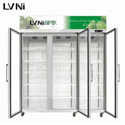 China NLVI 1580L Single-temperature Fan Cooling Glass Door 3 Door Display Beverage Fridge Fridge Refrigerator for sale