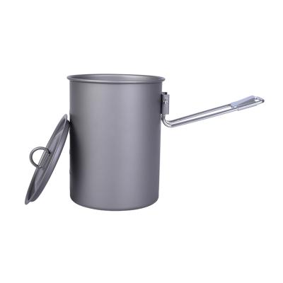 China Outdoor Camping Raising Ultralight Outdoor Camping Pot Cookware Titanium Travel Pot 900ml with Lid and Folding Handle for sale