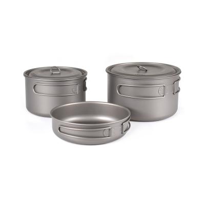 China Outdoor Cooking Non-Stick Titanium Cookware Sets 2 Titanium Pots And 1 Pan For Camping Hiking Traveling Titanium Frying for sale