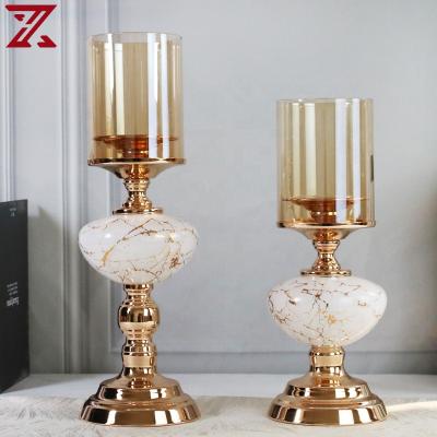 China Hotel Home Decoration Wholesale Clear Glass Candle Jar With Lid Home Decoration Metal Vase Candle Holder for sale