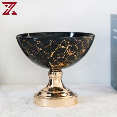 China Custom Minimalist Modern Glass Bowl Metal Fruit Plant Candy Dry Dish For Table Decoration for sale