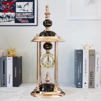 China Modern Creative Antique Style Table Clocks Black Glass With Gold Sticker Metal Desk Clocks For Home Office for sale