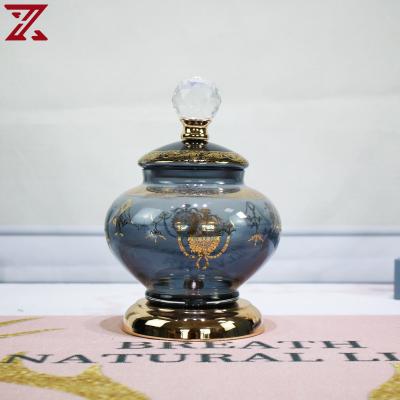 China Hotel Home Decoration Gray Color Candy European Style Glass Jar With Simple Crystal Lid Crafts Ornaments For Home Decor for sale