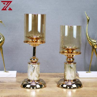 China Home Decoration Simple Modern Colorful Ceramics With Metal Glass Top Candle Holders For Party Decor for sale