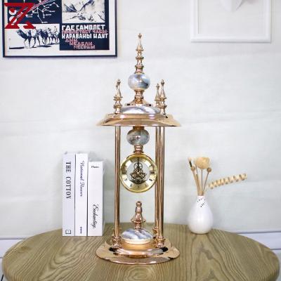 China European Antique Pagoda Shape Retro Style Ceramic Metal Decorate Desk Clock For Decoration Ornament for sale