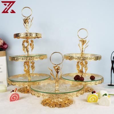 China Viable wholesale custom print fruit bowl nordic glass gold set 3 table metal dessert cake stand for party for sale